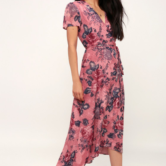 Lorna Mauve Pink Floral Print Midi Wrap Dr… - Picture 3 of 4
